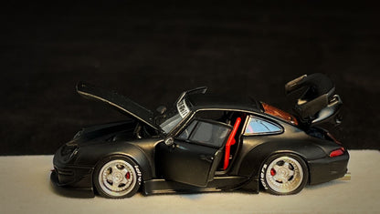 PGM 1/64 RWB 993 Matte Black with Silver Wheel (Rectangular Display Box)