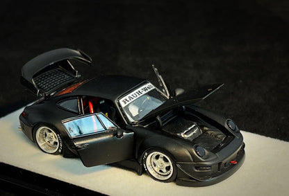 PGM 1/64 RWB 993 Matte Black with Silver Wheel (Rectangular Display Box)