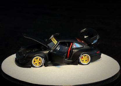 PGM 1/64 RWB 993 Matte Black with Gold Wheel (Delux Round Display Box)
