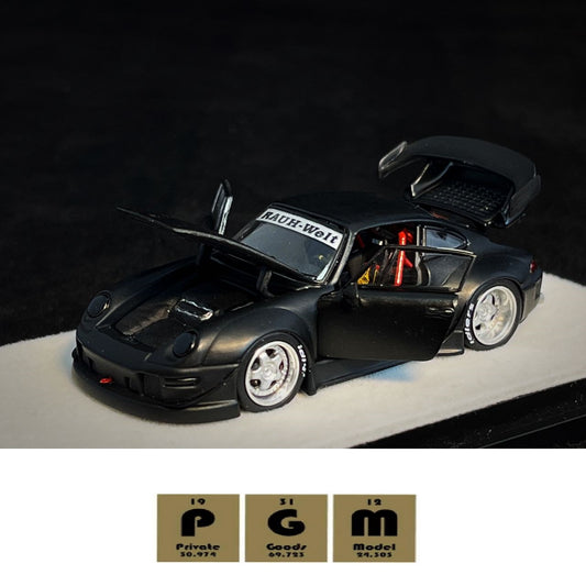 PGM 1/64 RWB 993 Matte Black with Silver Wheel (Rectangular Display Box)