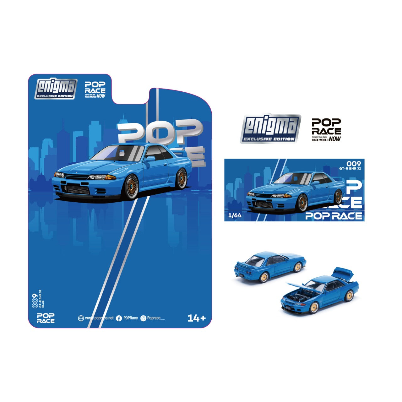 POPRACE 1/64 Nissan Skyline R32 Bayside Blue (enigma exlucsive edition) PRE009