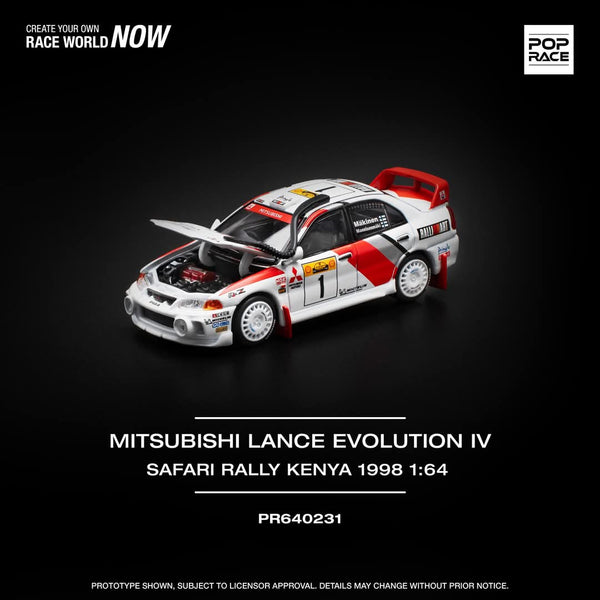 PREORDER POPRACE 1/64 MITSUBISHI LANCER EVOLUTION IV SAFARI RALLY KENYA 1998 PR640231 (Approx. Release Date: Q2 2025 and subject to the manufacturer's final decision)