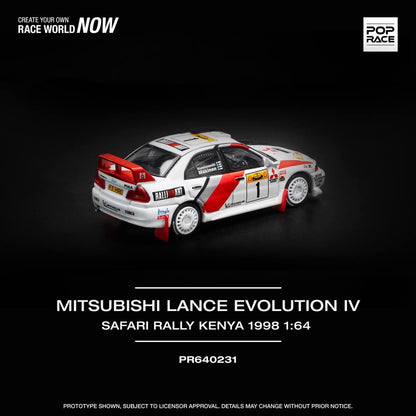 POPRACE 1/64 MITSUBISHI LANCER EVOLUTION IV SAFARI RALLY KENYA 1998 PR640231