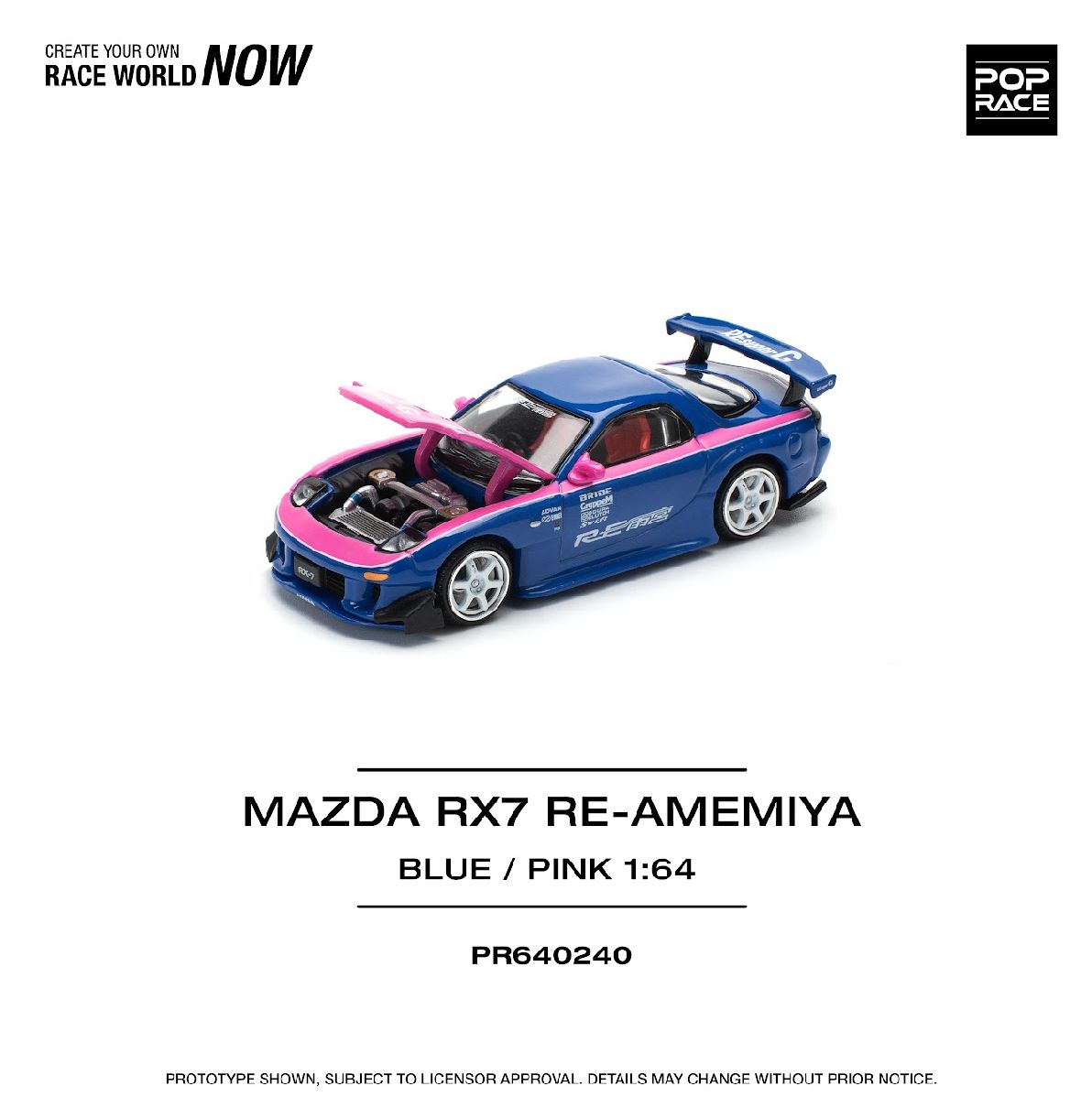 PREORDER POPRACE 1/64 MAZDA RX7 RE-AMEMIYA WIDEBODY - BLUE