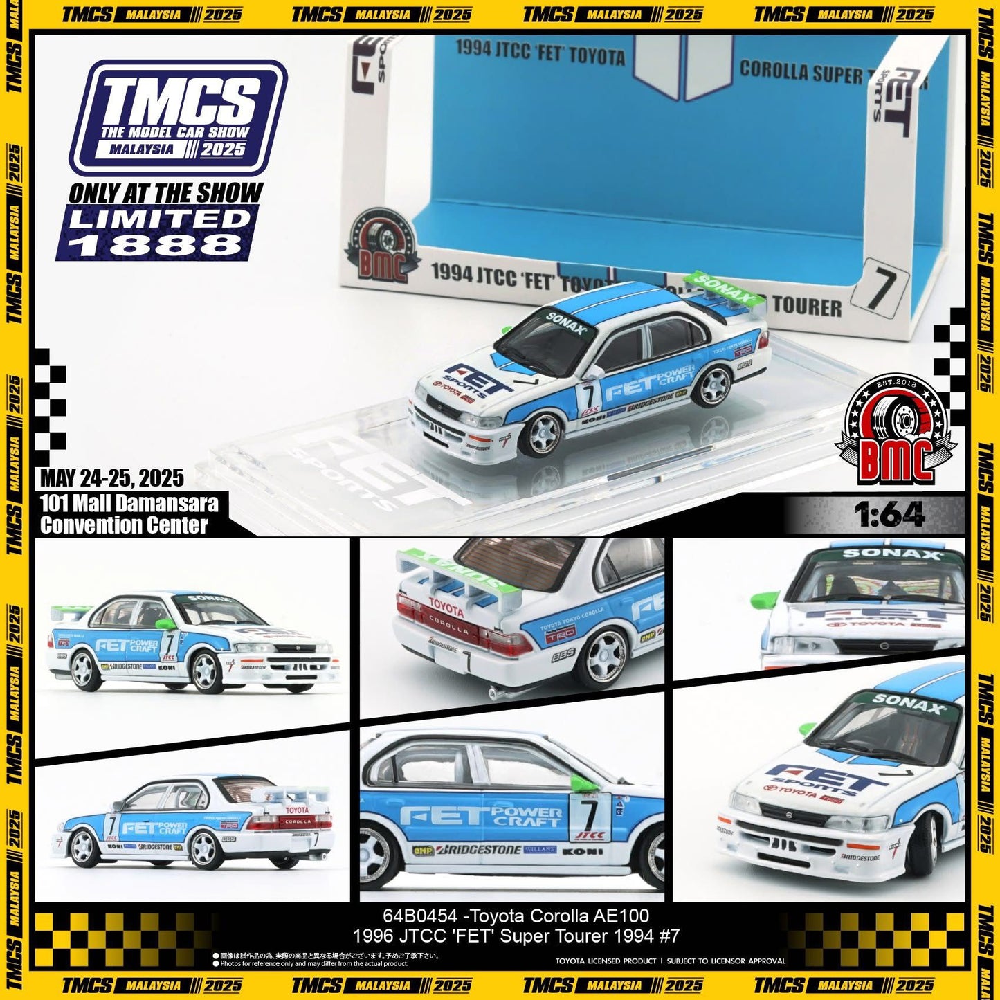 BM Creations 1/64 Toyota Corolla AE100 1994 JTCC "FET" Super Tourer #7 (TMCS Malaysia 2025 event model) 64B0454