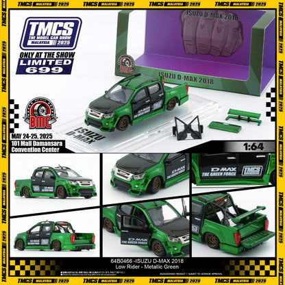 BM Creations 1/64 Isuzu D-MAX 2018 Low Rider Metallic Green (TMCS Malaysia 2025 event model) 64B0466