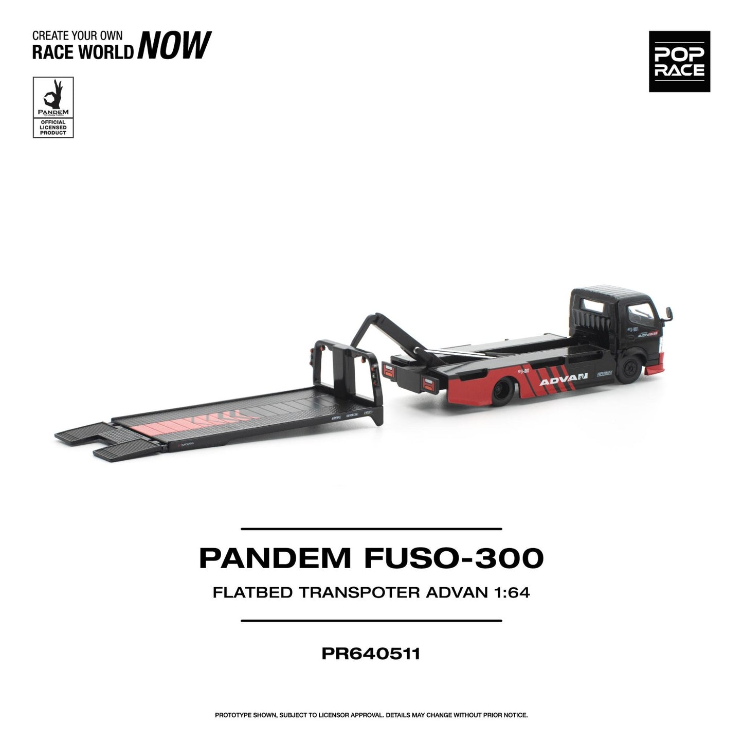 PREORDER POPRACE 1/64 PANDEM FUSO 300 FLATBED TRANSPORTER ADVAN PR640511 (Approx. Release Date: Q3 2026 and subject to the manufacturer's final decision)