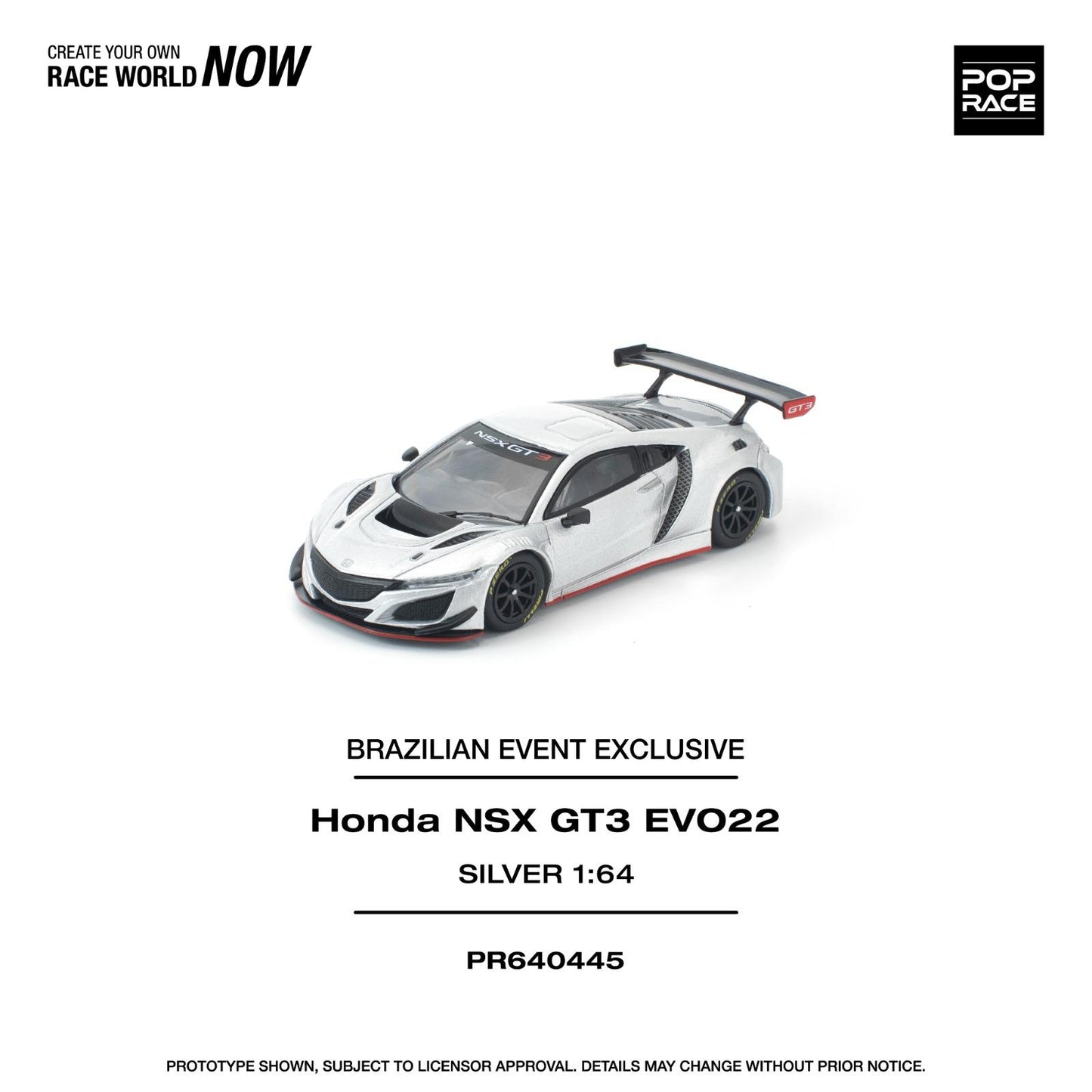POPRACE 1/64 Honda NSX GT3 EVO22 SILVER PR640445