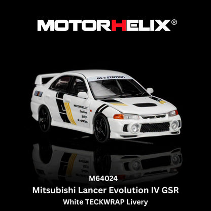 Motorhelix 1/64 Mitsubishi Lancer Evolution IV GSR White TECKWRAP Livery M64024