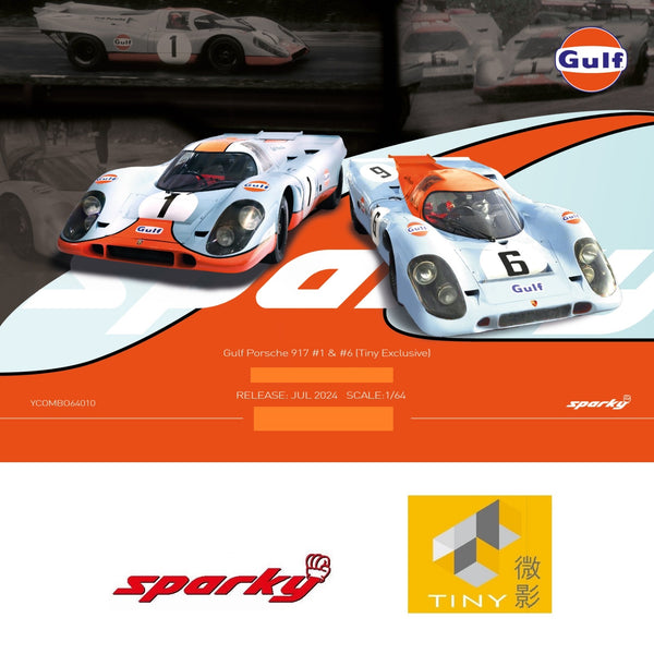 PREORDER SPARKY x TINY 1/64 Gulf Porsche 917 #1 & 6 (Tiny Exclusive）YCOMBO64010 (Approx. Release Date : JULY 2024 subject to the manufacturer's final decision)