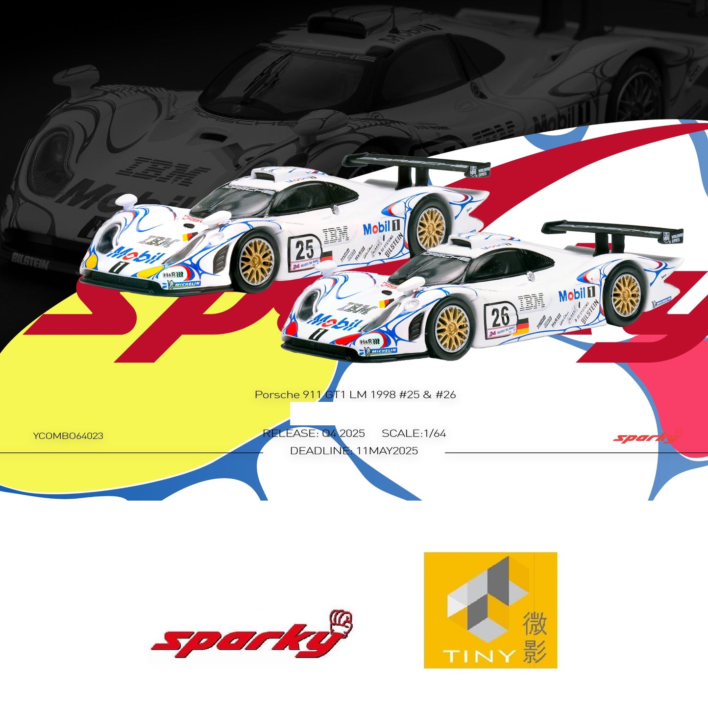 PREORDER SPARKY x TINY 1/64 Porsche 911 GT1 LM 1998 #25 & #26（Tiny Exclusive ） YCOMBO64023 (Approx. Release Date : Q4 2025 subject to the manufacturer's final decision)