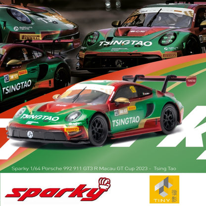 SPARKY x TINY 1/64 Porsche 992 911 GT3 R Macau GT Cup 2023 - Tsing Tao YO64007