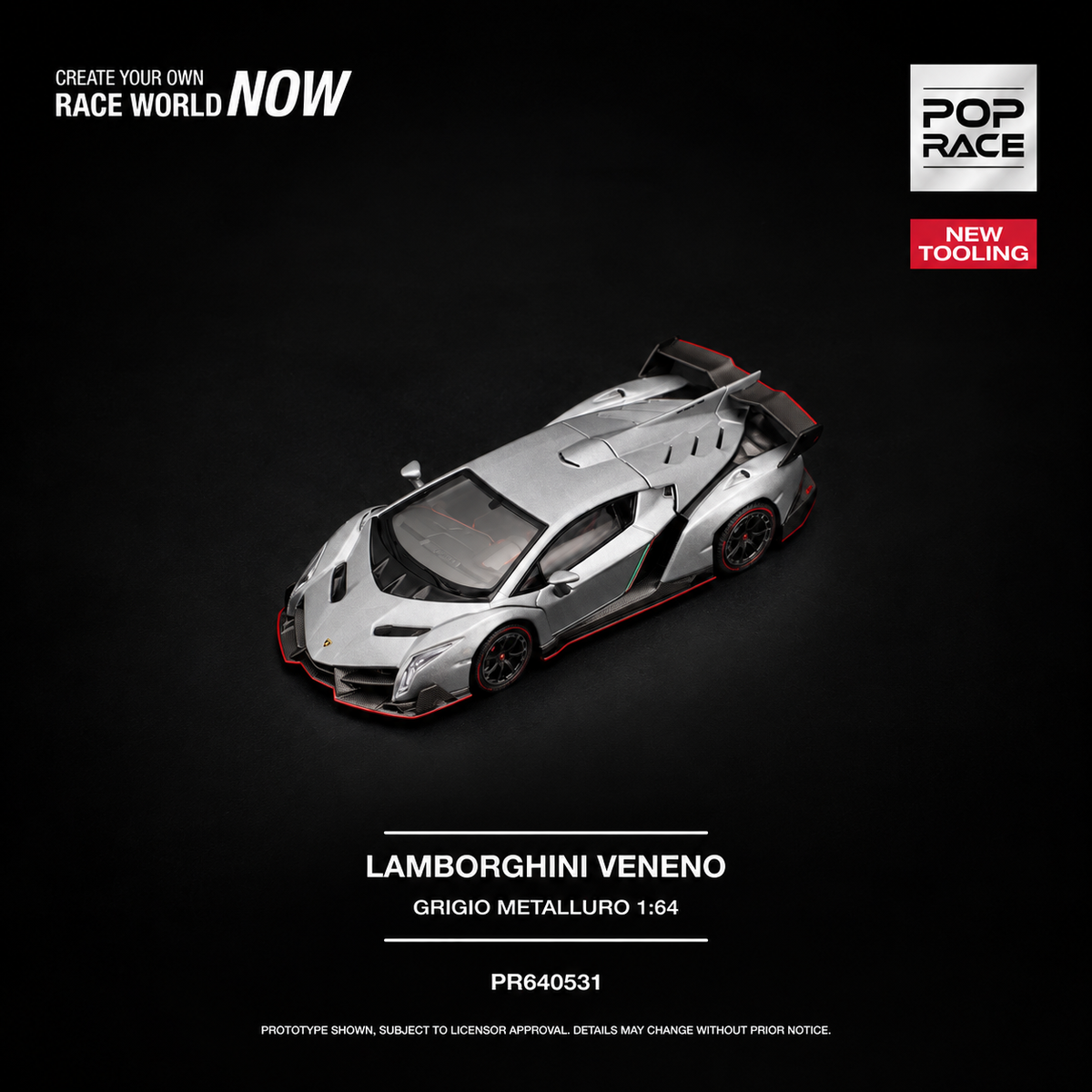 PREORDER POPRACE 1/64 LAMBORGHINI VENENO GRIGIO METALLURO PR640531  (Approx. Release Date: Q1 2027 and subject to the manufacturer's final decision)