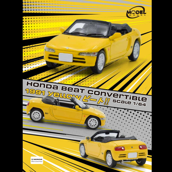 PREORDER MODELMODEL 1/64 Honda Beat Convertible 1991 Yellow MM64-Beat-001 (Approx. Release Date: Q1 2026 and subject to the manufacturer's final decision)