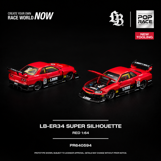 PREORDER POPRACE 1/64 LB-ER34 SUPER SILHOUETTE - RED PR640594 (Approx. Release Date: Q1 2027 and subject to the manufacturer's final decision)