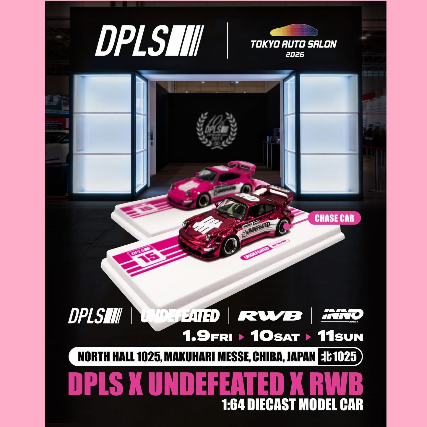 INNO64 x DPLS x UNDEFEATED 1/64 RWB964 PINK Tokyo Auto Salon 2026 IN64-964RWB-UNDFTD-03 **CHASE CARS ARE RANDOMLY PACKED**