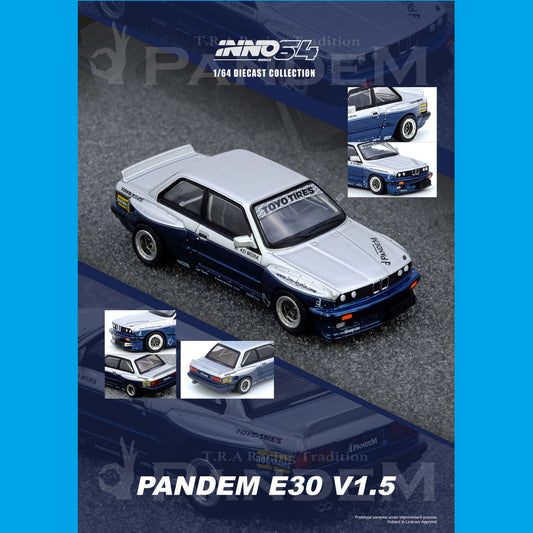 PREORDER INNO64 1/64 PANDEM E30 M3 Silver/Blue IN64-E30P-SILBLU (Approx. Release Date : MARCH 2026 subject to the manufacturer's final decision)