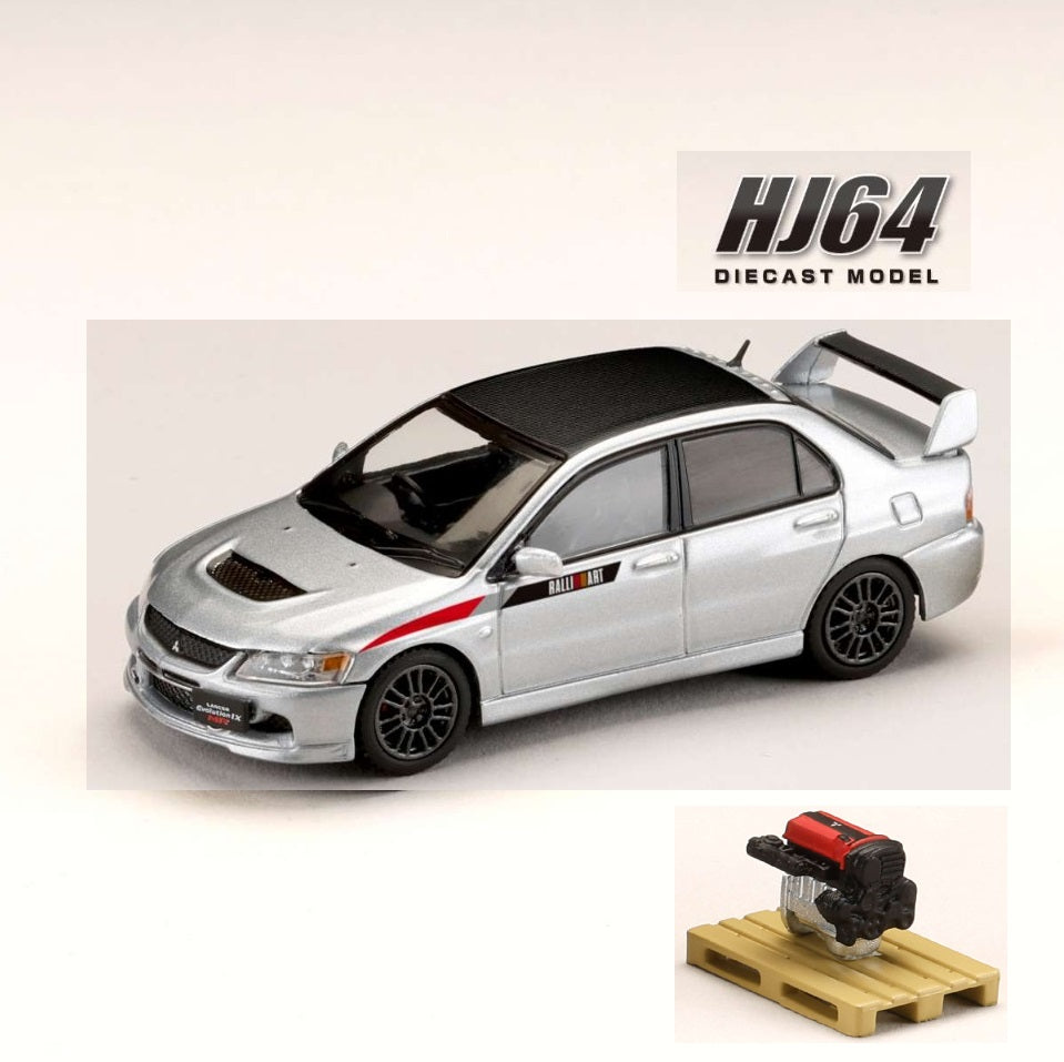 PREORDER HOBBY JAPAN 1/64 MITSUBISHI LANCER EVOLUTION 9 MR GSR JDM Customized Version with Engine Display - COOL SILVER METALLIC HJ647054CS (Approx. Release Date : Q2 2024 subjects to the manufacturer's final decision)