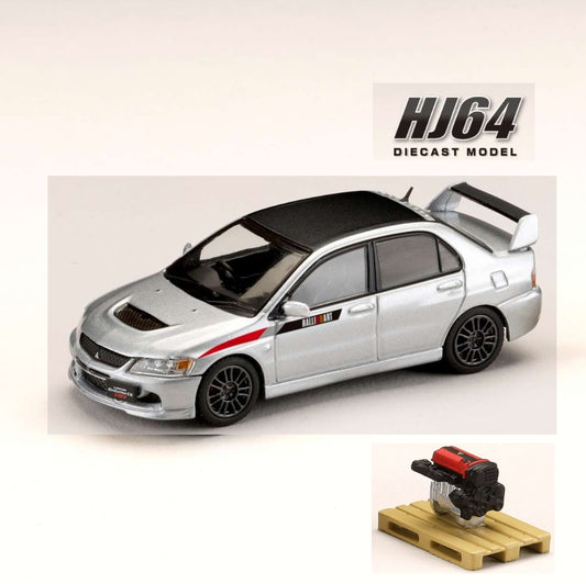 PREORDER HOBBY JAPAN 1/64 MITSUBISHI LANCER EVOLUTION 9 MR GSR JDM Customized Version with Engine Display - COOL SILVER METALLIC HJ647054CS (Approx. Release Date : Q2 2024 subjects to the manufacturer's final decision)