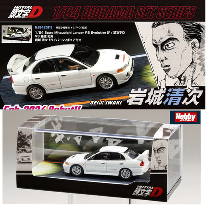 HOBBY JAPAN 1/64 Mitsubishi Lancer RS Evolution Ⅳ / INITIAL D VS Takumi Fujiwara With Seiji Iwaki Figure HJ642011D