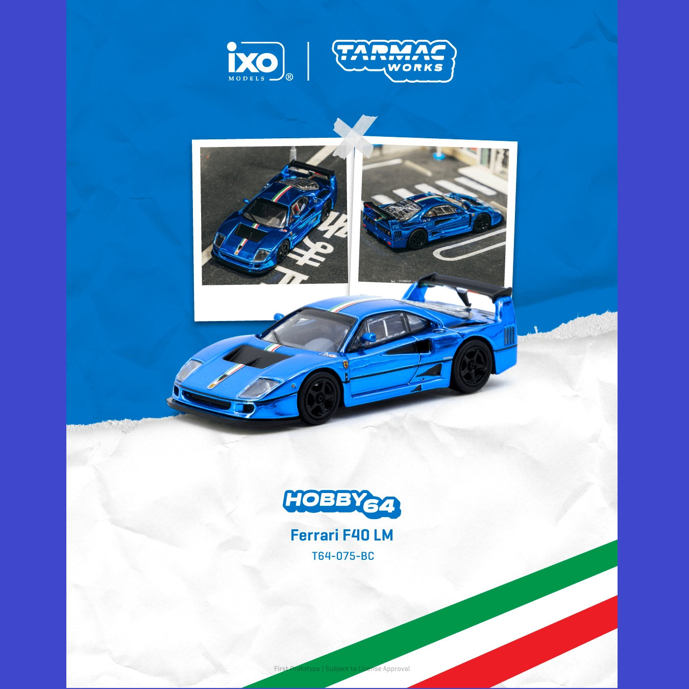 PREORDER TARMAC HOBBY64 1/64 Ferrari F40 LM Chrome Blue T64-075-BC (Approx. Release Date :  MAY 2026 subject to manufacturer's final decision)