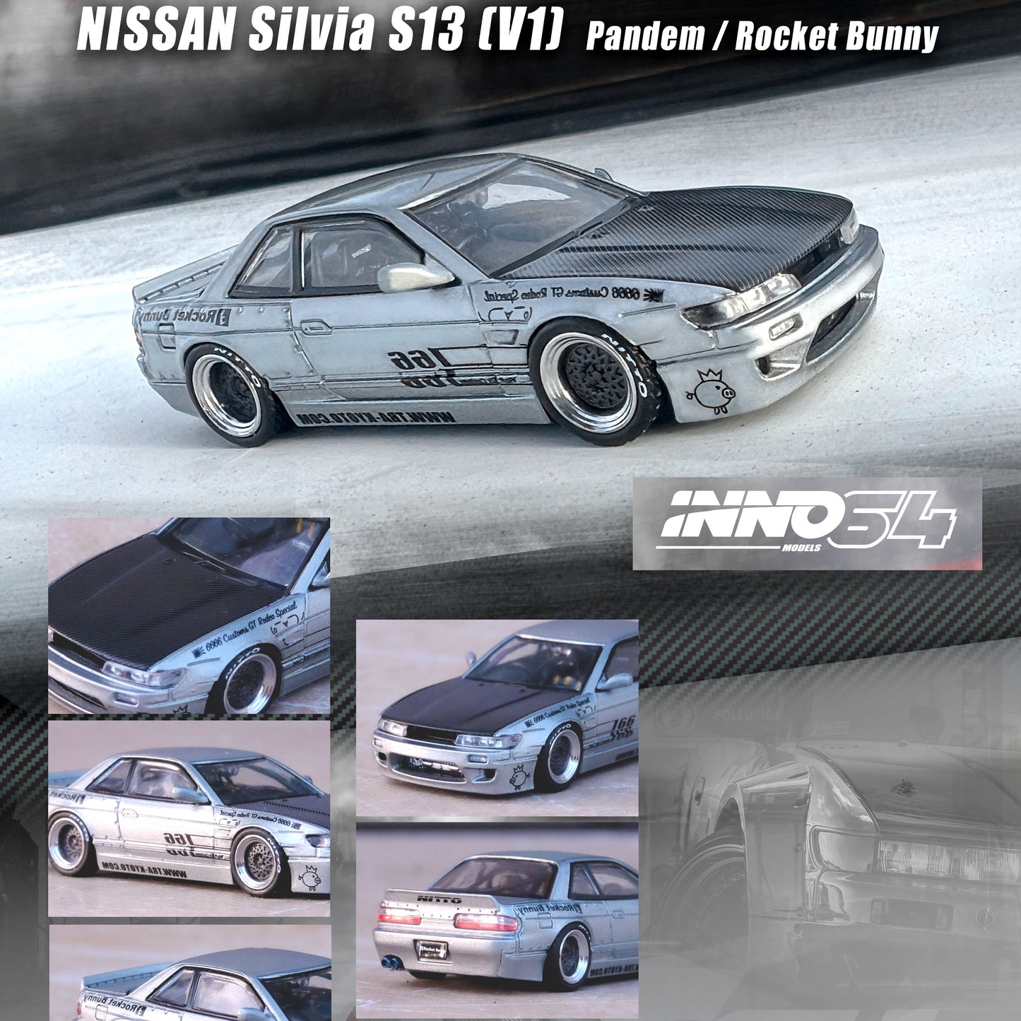 INNO64 1/64 NISSAN SILVIA (S13) V1 PANDEM ROCKET BUNNY Silver IN64-S13V1-SIL