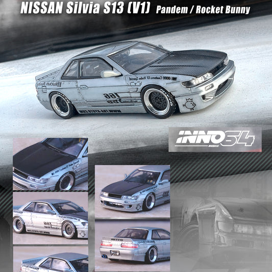 INNO64 1/64 NISSAN SILVIA (S13) V1 PANDEM ROCKET BUNNY Silver IN64-S13V1-SIL