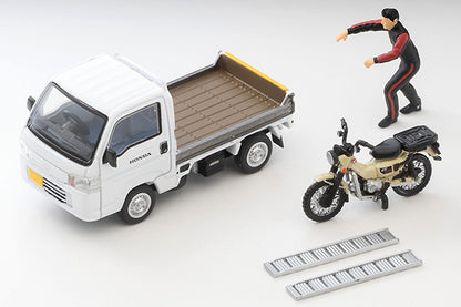 TOMYTEC TLVN 1/64 Honda Acty Truck Motorcycle Shop Specification (White) with Honda CT125 Hunter Cub) LV-N330a