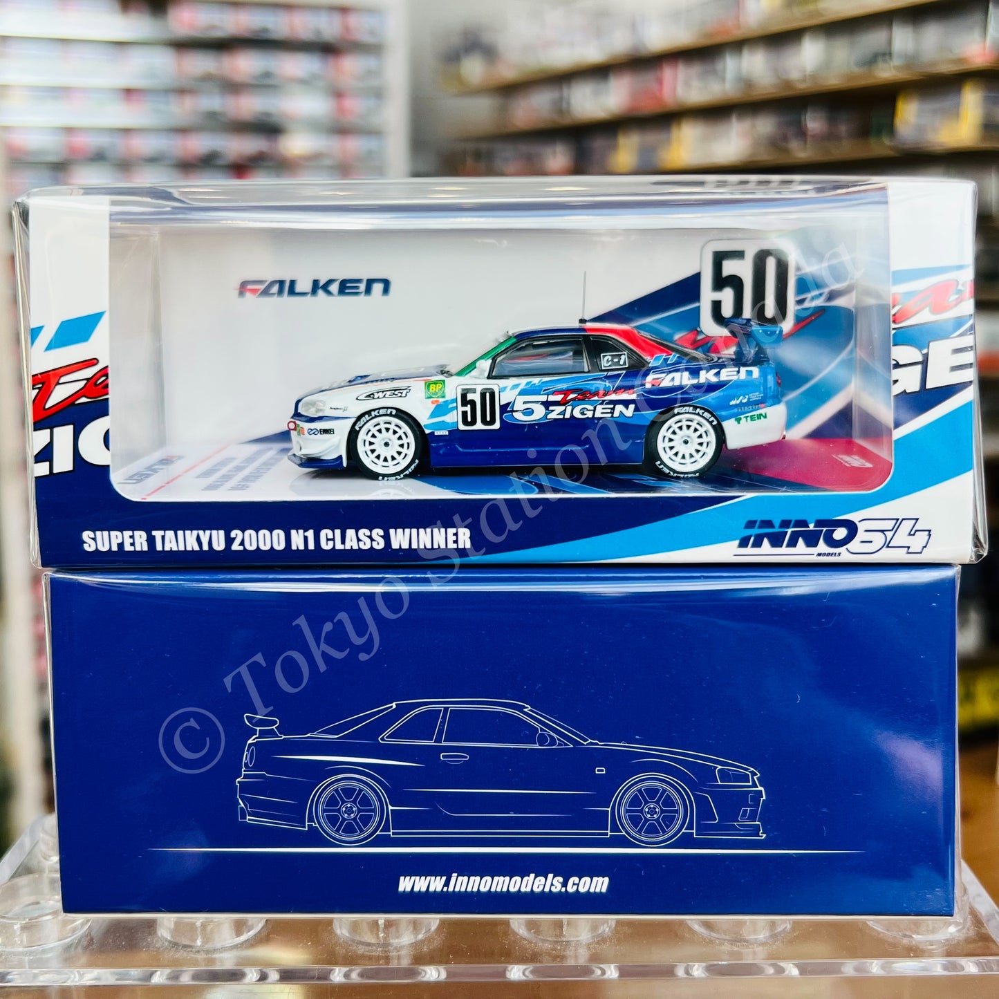 INNO64 1/64 NISSAN SKYLINE GT-R (R34) #50 "5ZIGEN FALKEN" Super Taikyu 2000 N1 Championship Winner IN64-R34-5ZFAL