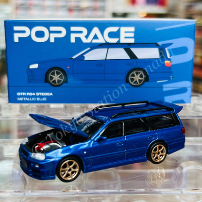 POPRACE 1/64 GTR R34 Stagea Bayside Blue PR64-NR34-STBL