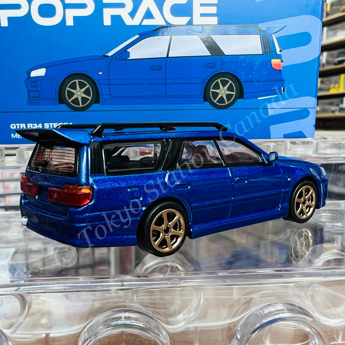 POPRACE 1/64 GTR R34 Stagea Bayside Blue PR64-NR34-STBL