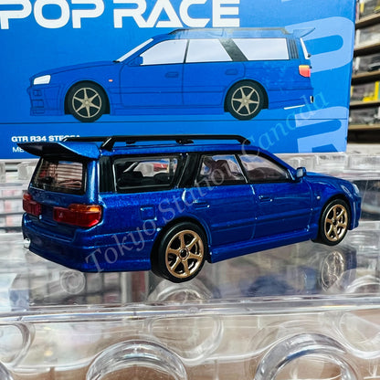 POPRACE 1/64 GTR R34 Stagea Bayside Blue PR64-NR34-STBL