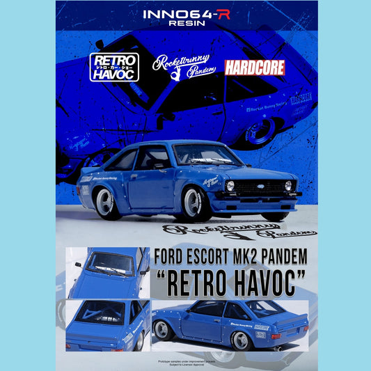 INNO64R 1/64 RESIN FORD ESCORT MK2 PANDEM "EMOTION" RETRO HAVOC Blue IN64R-MK2P-BLUE