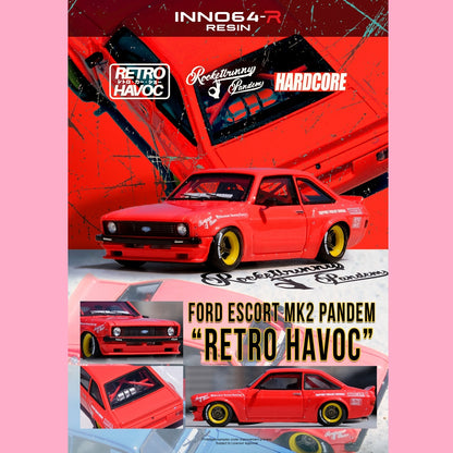 INNO64R 1/64 RESIN FORD ESCORT MK2 PANDEM "EMOTION" RETRO HAVOC Red IN64R-MK2P-RED