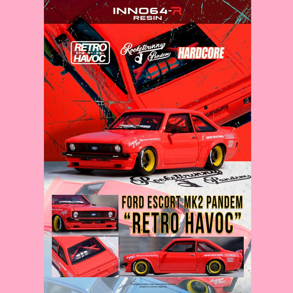 PREORDER INNO64R 1/64 RESIN FORD ESCORT MK2 PANDEM "EMOTION" RETRO HAVOC Red IN64R-MK2P-RED (Approx. Release Date : NOV 2025 subject to the manufacturer's final decision)