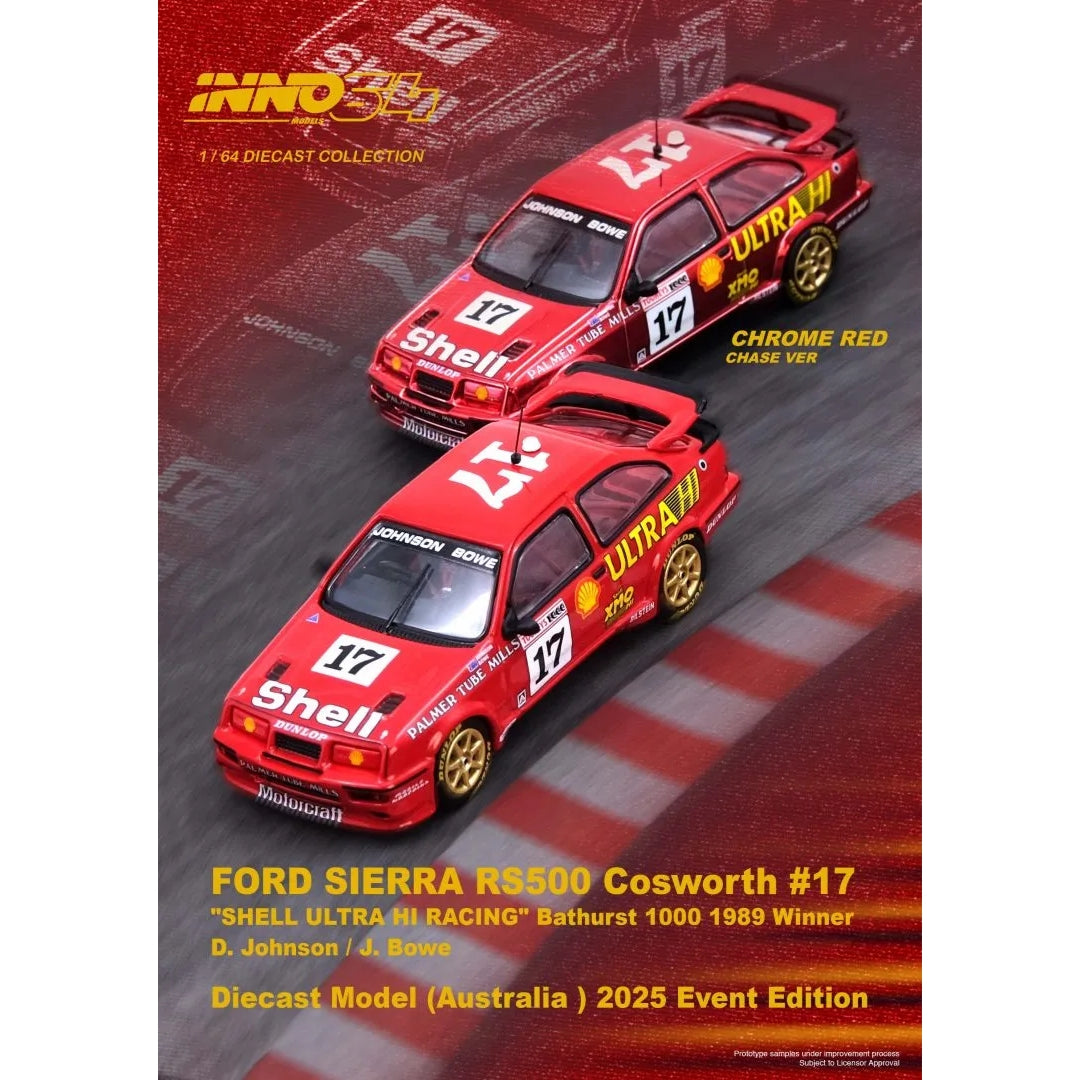 INNO64 FORD SIERRA RS500 Cosworth #17 "SHELL ULTRA HI RACING" Bathurst 1000 1989 Winner D. Johnson / J. Bowe AUSTRALIA IN64-RS500-SUR89  **CHASE CARS ARE RANDOMLY PACKED**