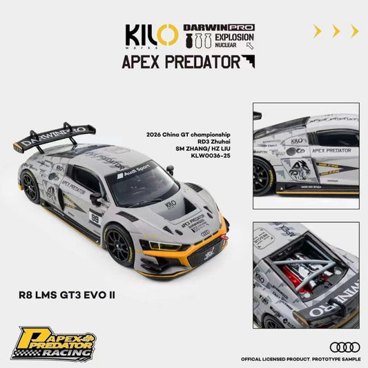 PREODER KILO WORKS 1/64 Audi R8 LMS GT3 EVO II 2026 China GT Championship RD3 Zhuhai SM ZHANG / HZ LIU  KLW0036-25 (Approx. Release Date: Q4 2026 and subject to the manufacturer's final decision)
