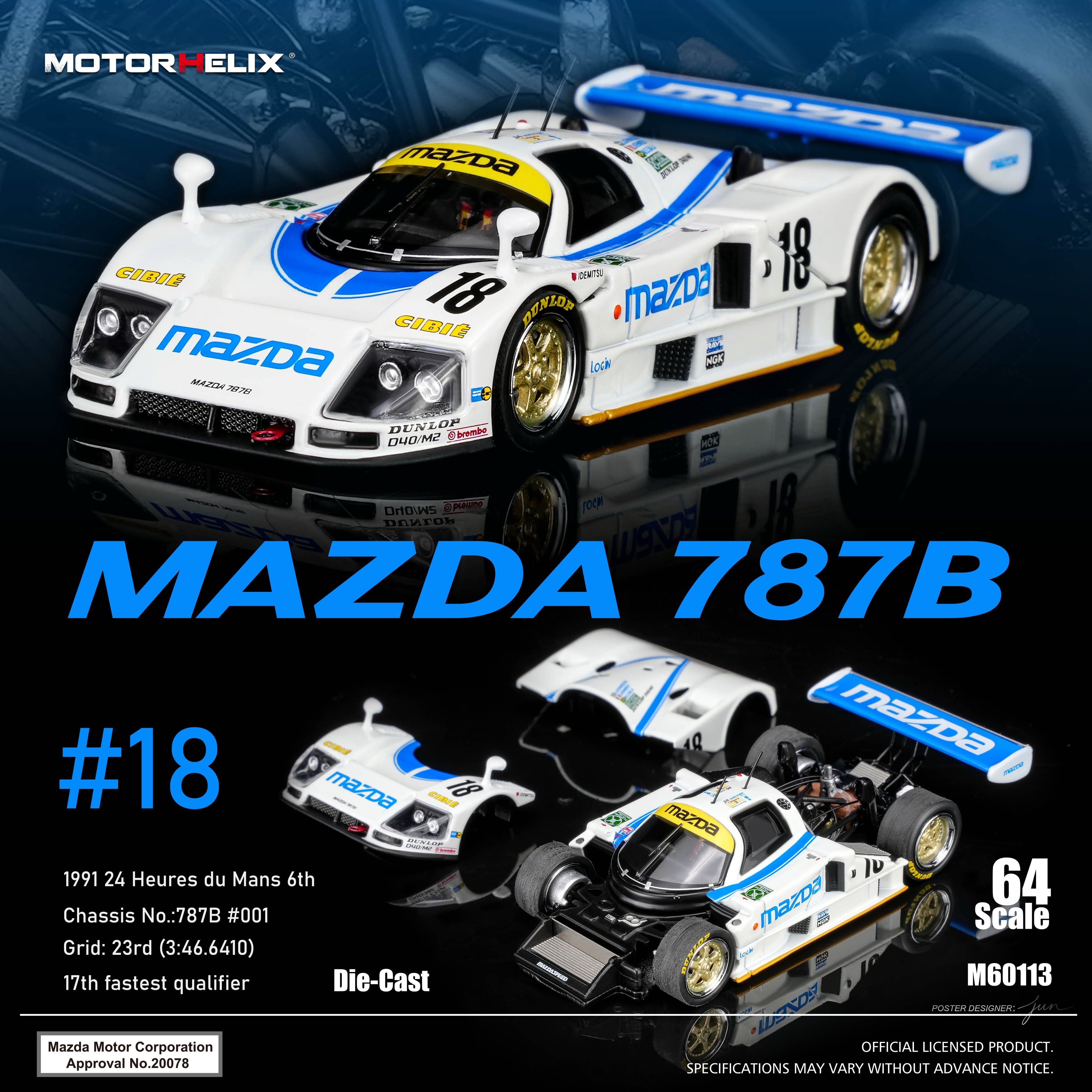 Motorhelix 1/64 Mazda 787B #18 White/Blue M60113 – Tokyo Station