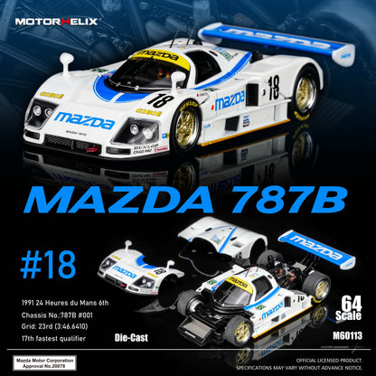 Motorhelix 1/64 Mazda 787B #18 White/Blue M60113