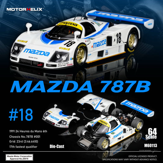 Motorhelix 1/64 Mazda 787B #18 White/Blue M60113