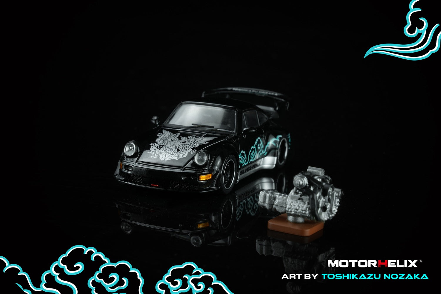 PREORDER Motorhelix 1/64 RWB 964 Black SILVER-FENIX with 1/64