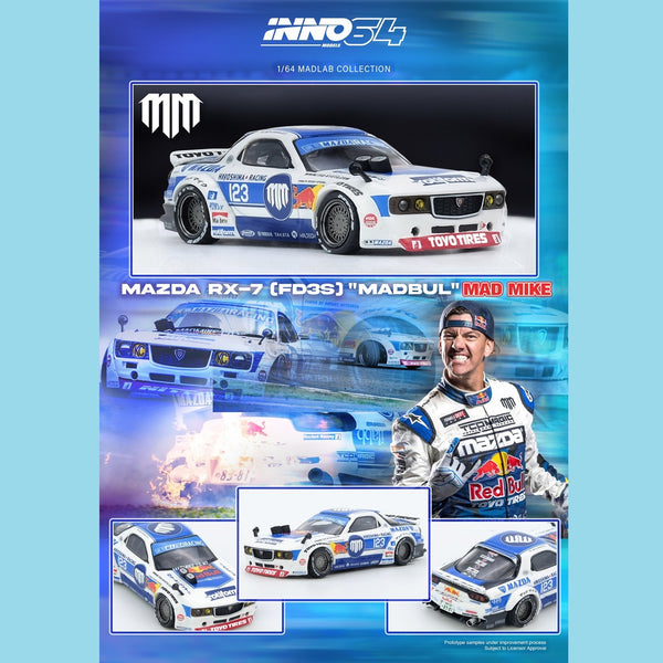 PREORDER INNO64 1/64 MAZDA RX7 (FD3S) "PANDEM ROCKET BUNNY" MADBUL MADLAB COLLECTION 001 IN64-MADLAB01-MADBUL (Approx. Release Date : AUG 2025 subject to the manufacturer's final decision)
