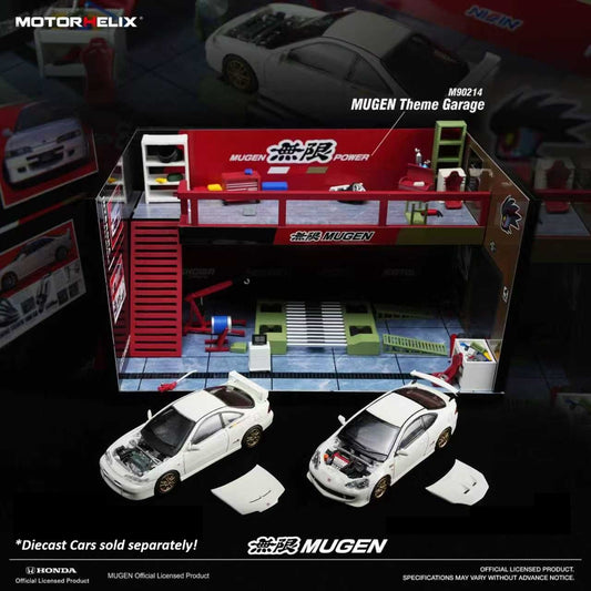 PREORDER Motorhelix 1/64 Garage Scene Set - MUGEN Theme Garage M90214 (Approx. Release Date: Q2 2026 and subject to the manufacturer's final decision)