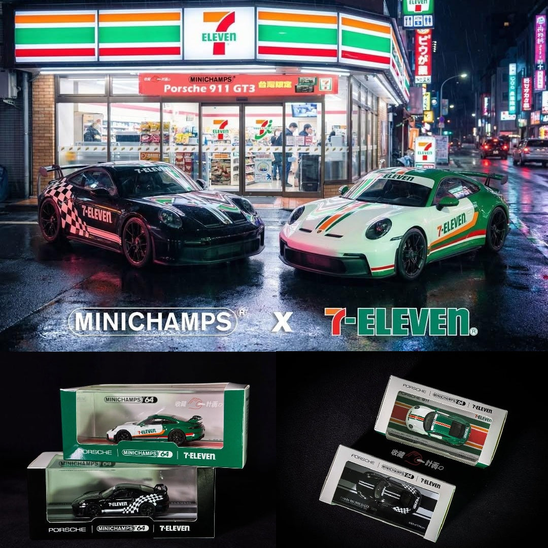 MINICHAMP 1/64 Porsche 911 (992.2) GT3 2026 Set of 2 - TAIWAN 7-ELEVEN Exclusive Model
