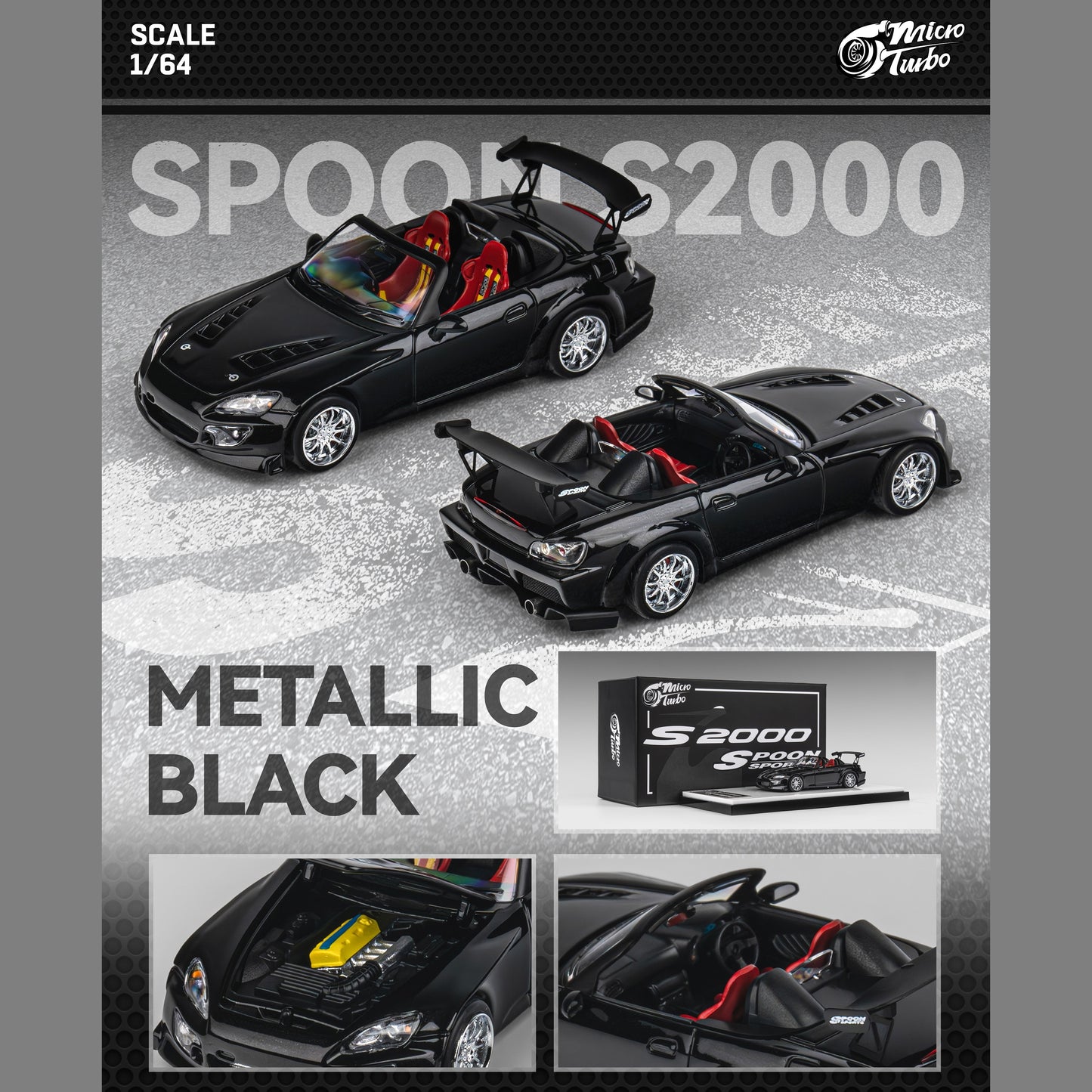 Micro Turbo 1/64 Custom S2000 Spoon - Metallic Black MT6408C2