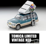 PREORDER TOMYTEC TLVN 1/64 Mitsubishi Pajero Mid Roof Wide VR with optional parts (green/beige) 1991 with tent and figure LV-N206c (Approx. Release Date : Feb 2025 subject to manufacturer's final decision)