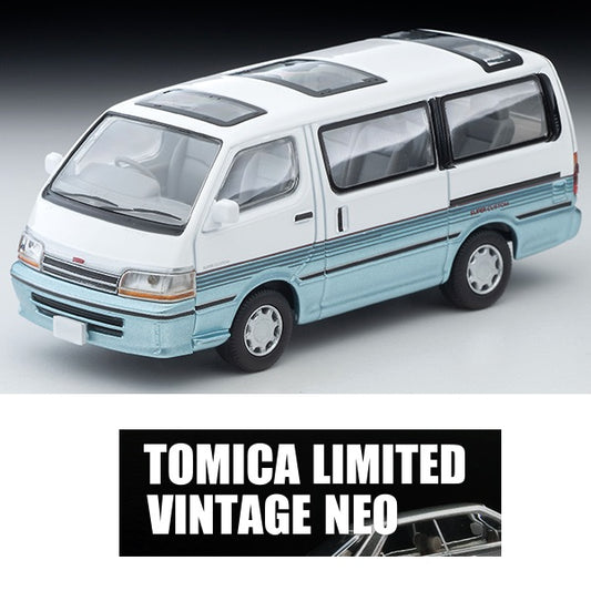 TOMYTEC TLVN 1/64 Toyota Hiace Wagon Super Custom (White / Light Blue) 1990 LV-N208d