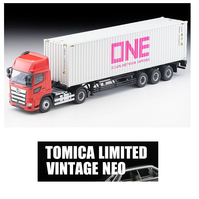TOMYTEC TLVN 1/64 Hino Profia 40ft marine container trailer (Toho Sharyo TC36H1C34) Ocean Network Express Gray Container LV-N292d