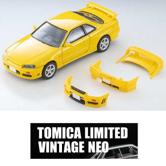 TOMYTEC TLVN 1/64 Nissan Skyline 2-Door Sports Coupe 25GT TURBO with optional parts (yellow) 1998 LV-N365a
