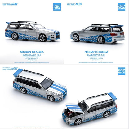 POPRACE 1/64 Nissan Stagea - Blue/Silver PR640060